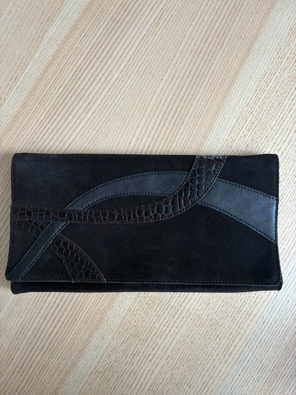 Brown Suede & Leather Clutch  Shoulder Bag